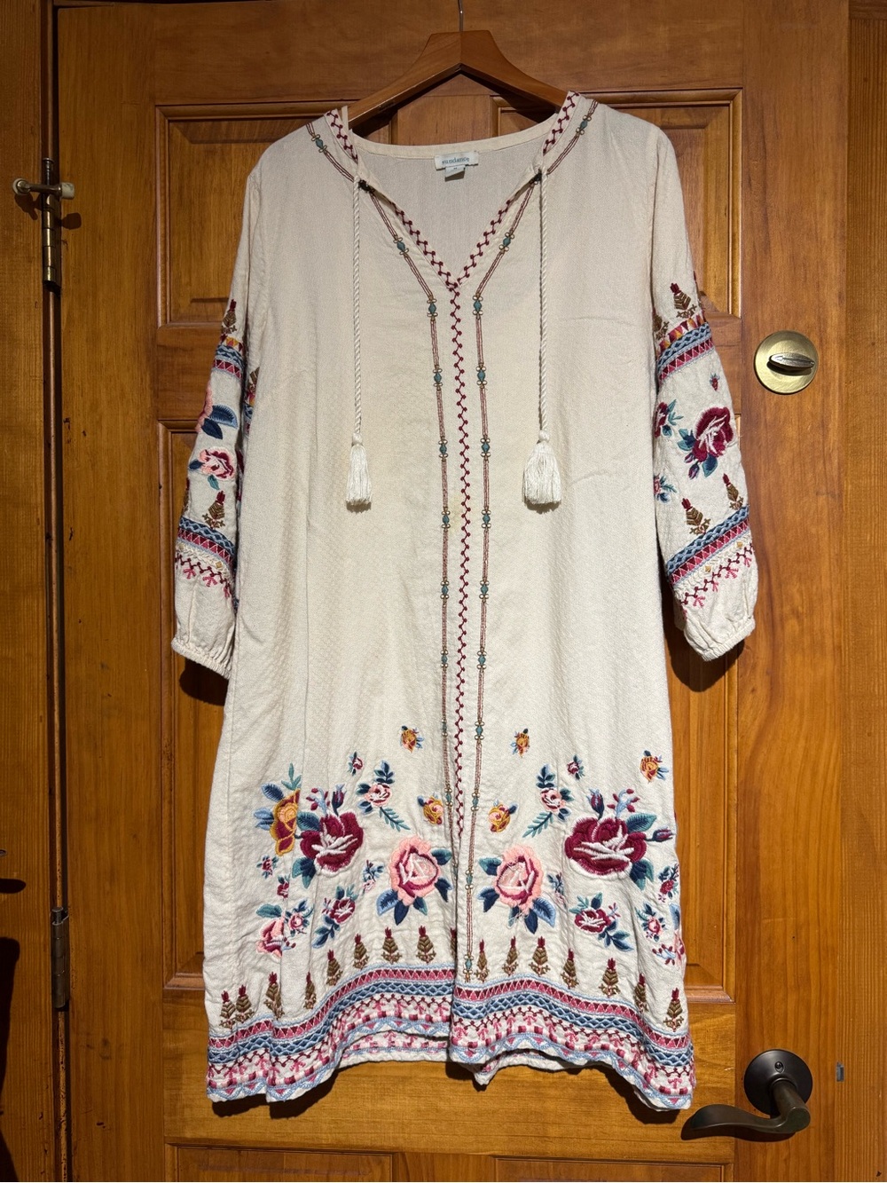 Sundance Cream Long-Sleeve Embroidered Boho Dress